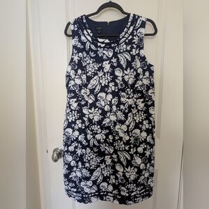 Talbots Navy and White Floral Sleeveless Dress
